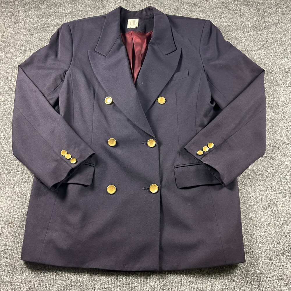 VTG Clifford Wills Pure Wool Blazer Navy Double Breasted Gold Button Womens 16